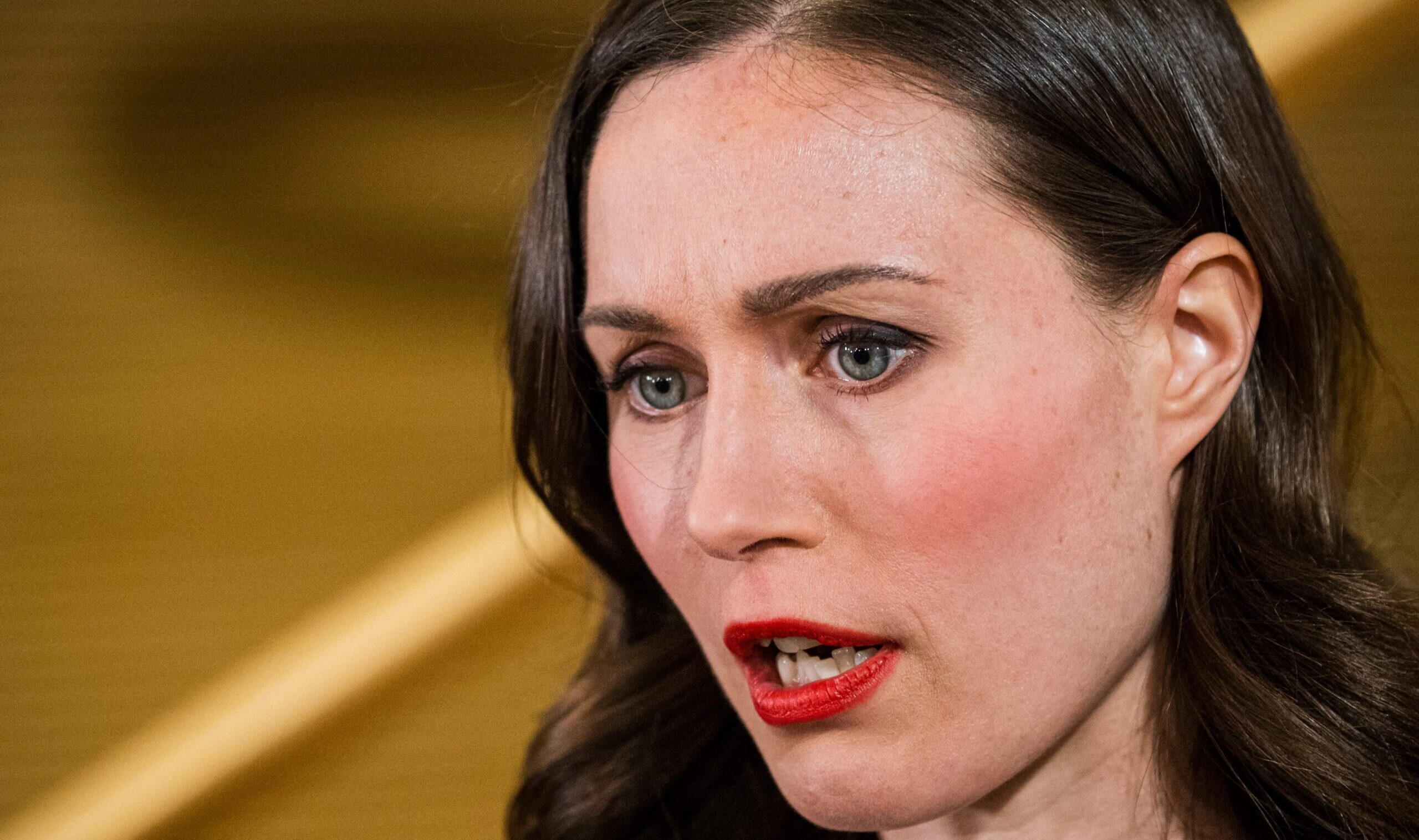 Sanna Marin speaks at an election event last night. Credit: Getty