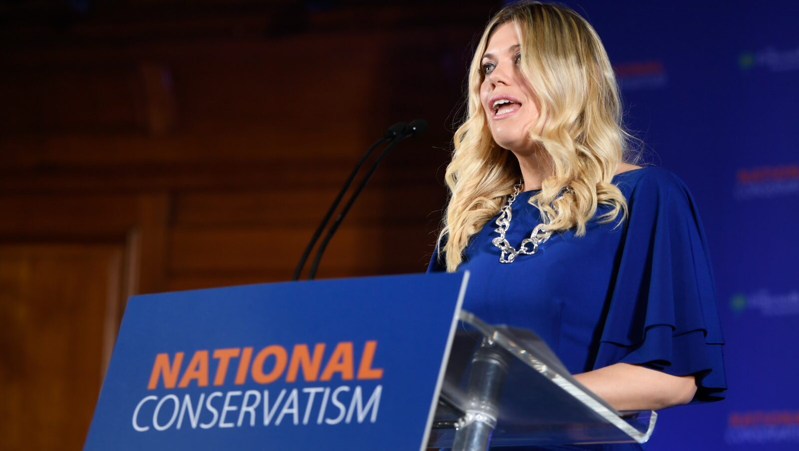 Miriam Cates speaking in London on Monday. Credit: National Conservatism via Twitter