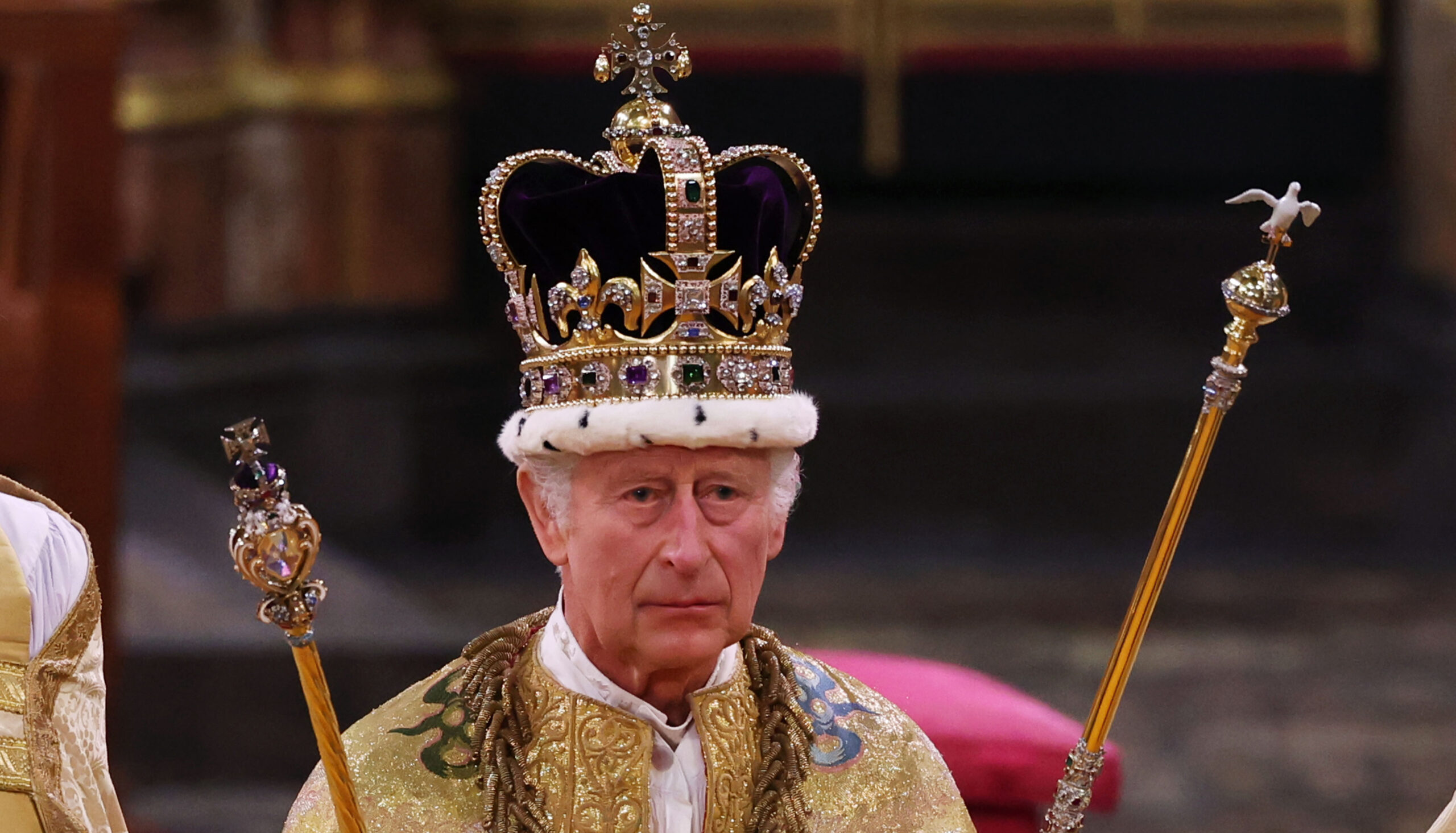King Charles III after being crowned in Westminster Abbey. Credit: Getty