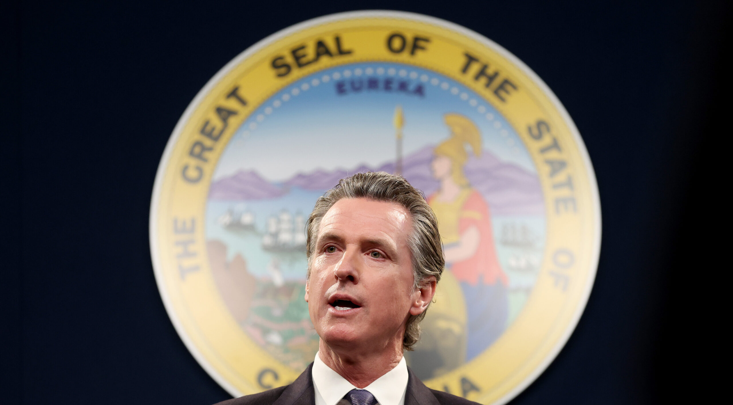 Gavin Newsom's budget deficit has ballooned to $32bn. Credit: Getty