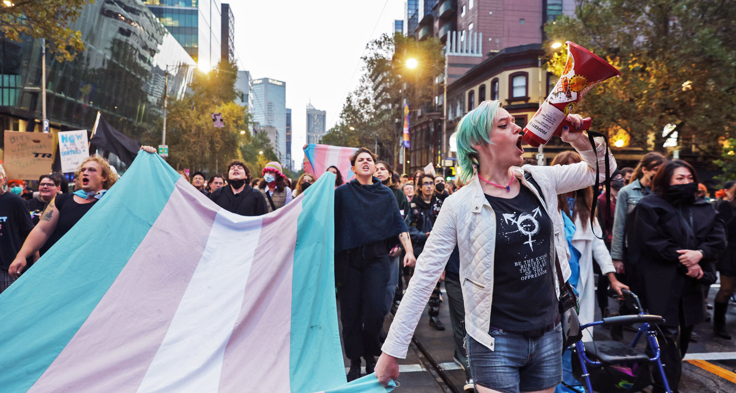 Trans Rights protesters march in Melbourne. Credit: Getty