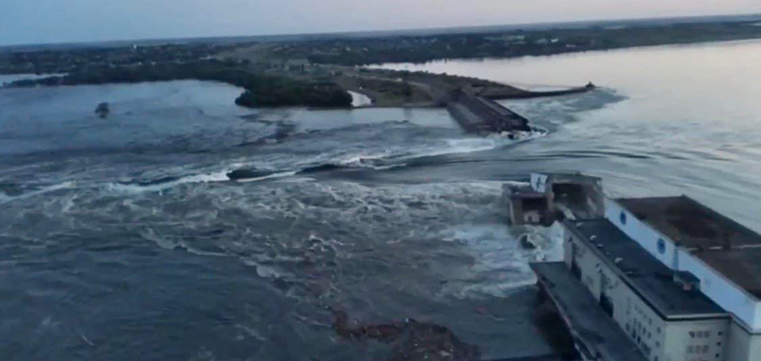 The immediate aftermath of the Kakhovka dam breach. Credit: AFP