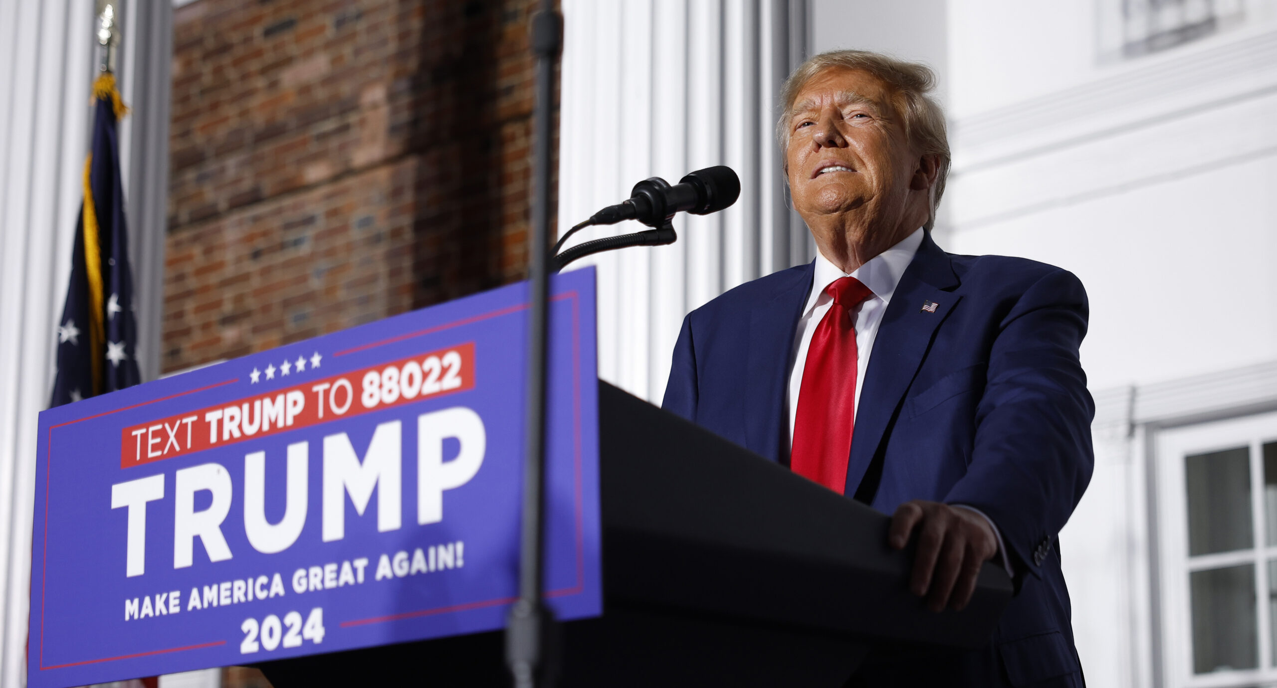 Donald Trump speaks at the Trump National Golf Club in Bedminster, New Jersey. Credit: Getty