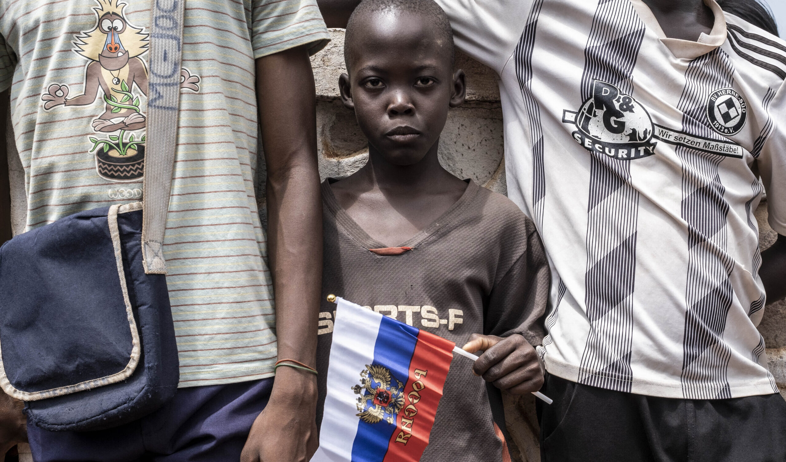 A young demonstrator during a march in support of Russia's presence in the Central African Republic. Credit: Getty