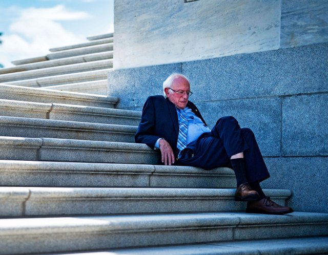 Bernie Sanders as the Senate votes through the Inflation Reduction Act (Kent Nishimura / Los Angeles Times via Getty Images)