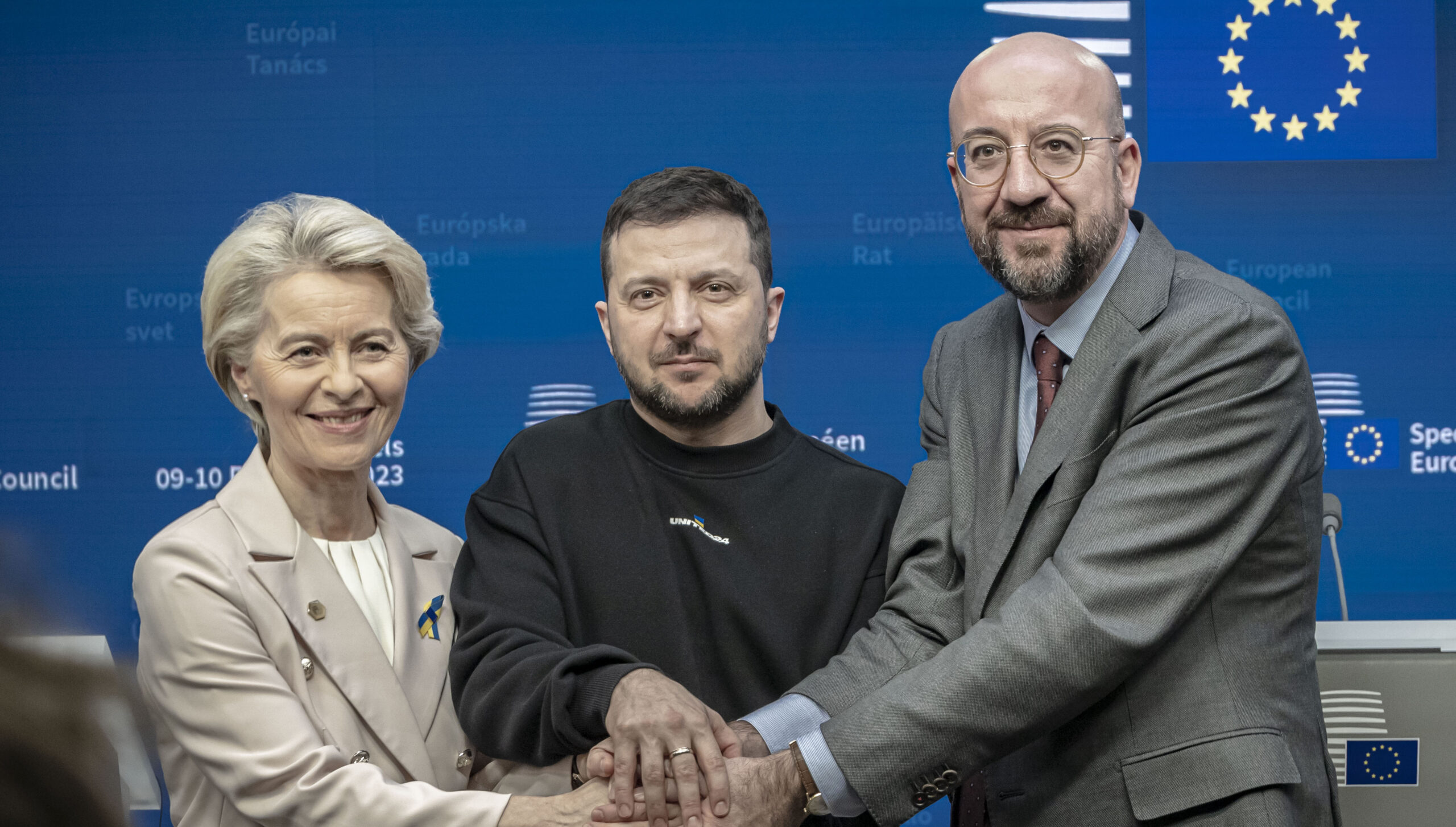 Charles Michel (R) suggested countries like Ukraine could join the EU in 2030. Credit: Getty