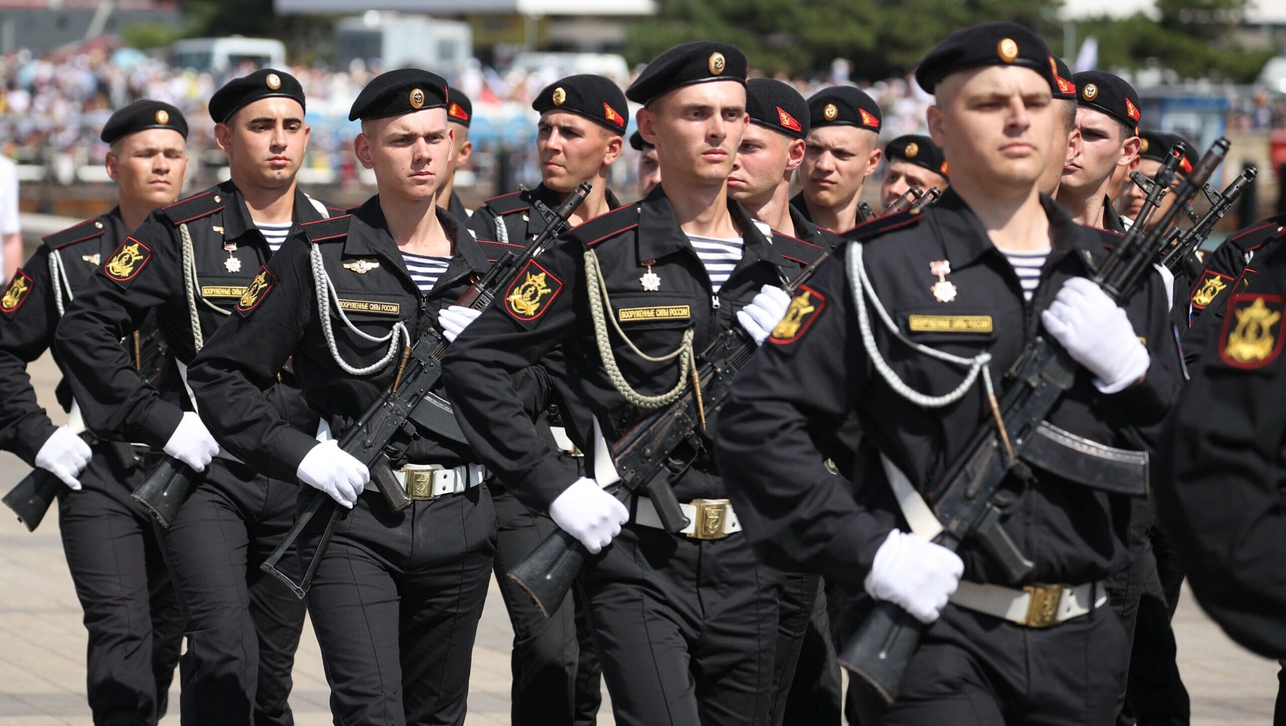 Marines parade during the Navy Day celebrations in Novorossiysk last month. Credit: Getty