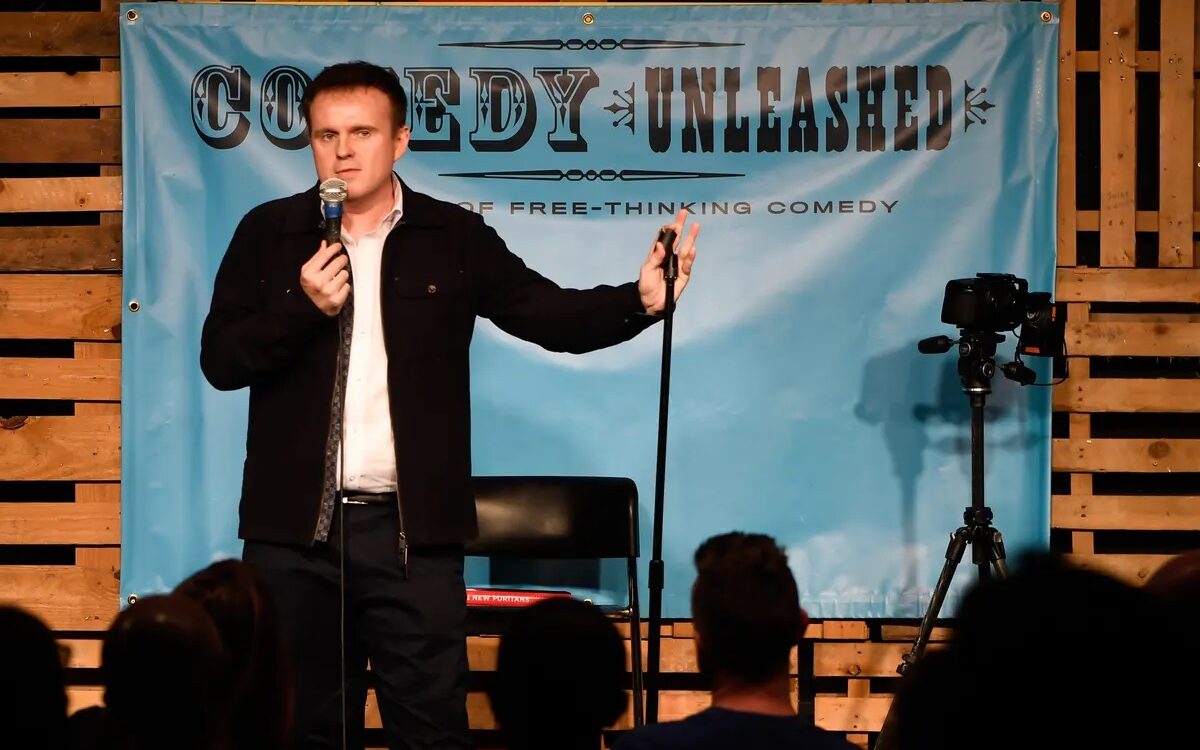 The author performs at Comedy Unleashed in London. Credit: Stuart Mitchell