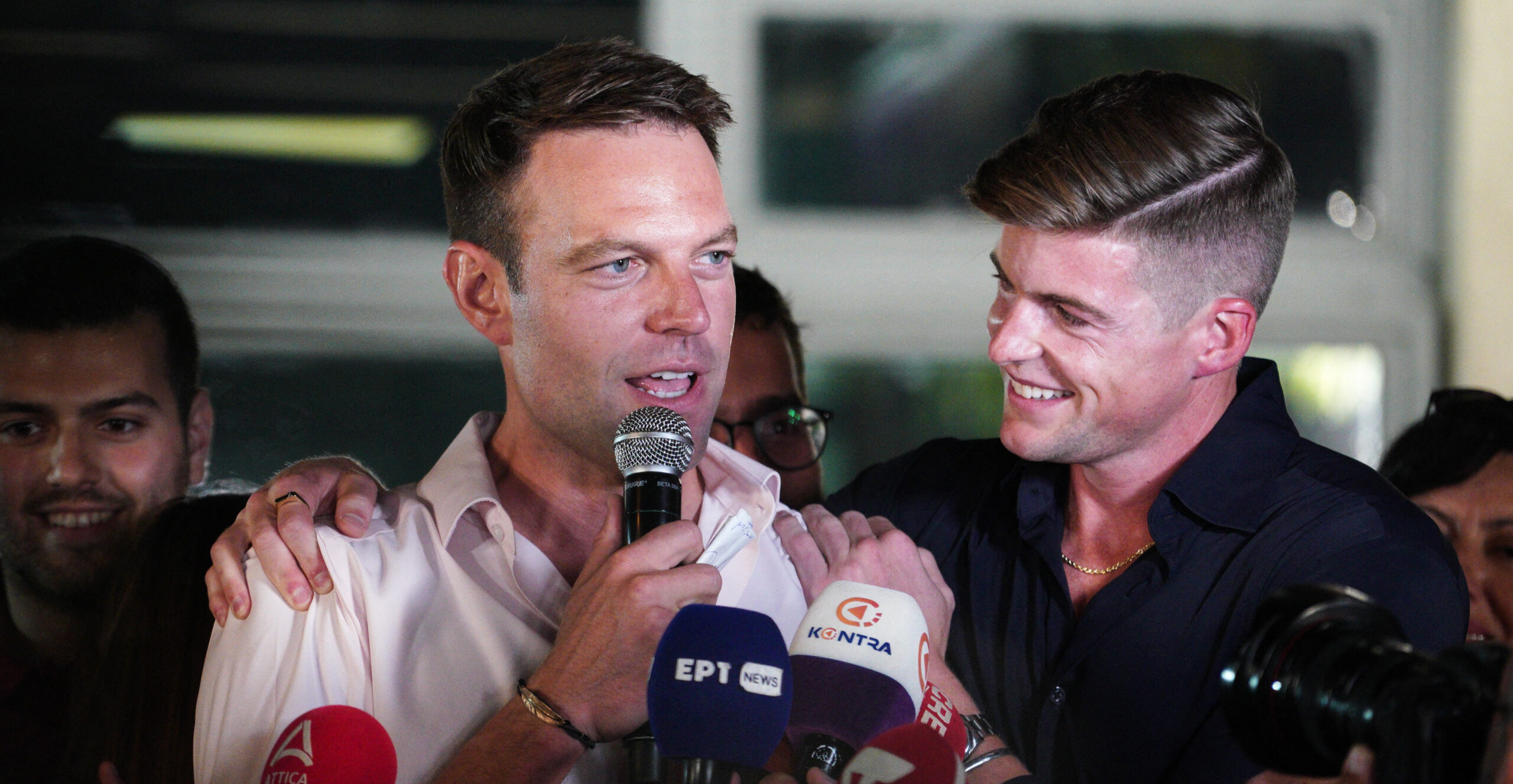 Stefanos Kasselakis and his American partner, Tyler McBeth. Credit: Getty