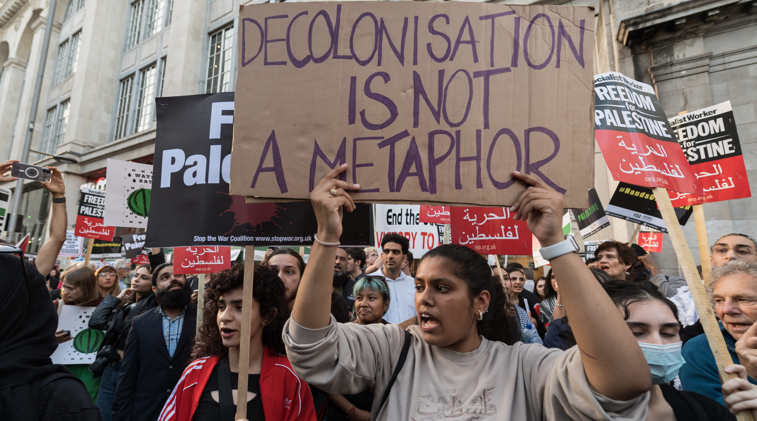 Supporters of Palestine protest in London this week. Credit: Getty