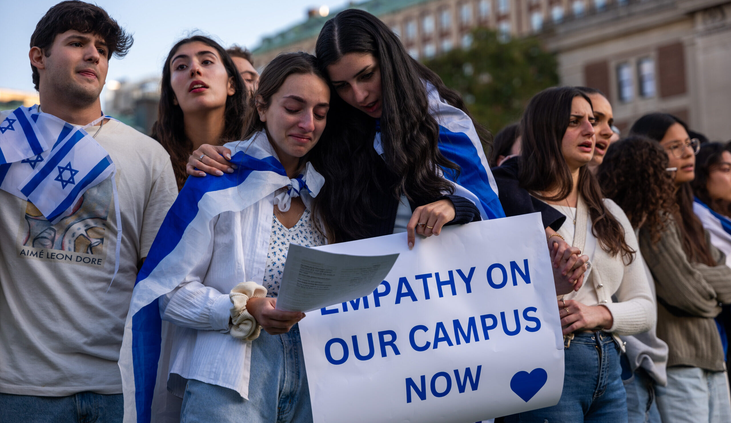 Columbia students participate in a vigil for the Israelis killed on 7 October. Credit: Getty