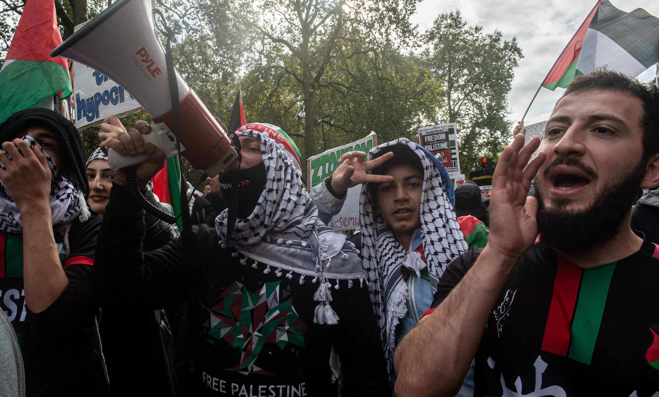 Pro-Palestine demonstrators march in London on 21 October. Credit: Getty