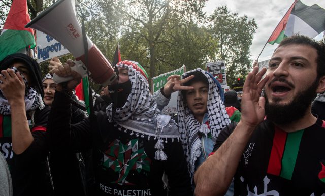 Pro-Palestine demonstrators march in London on 21 October. Credit: Getty