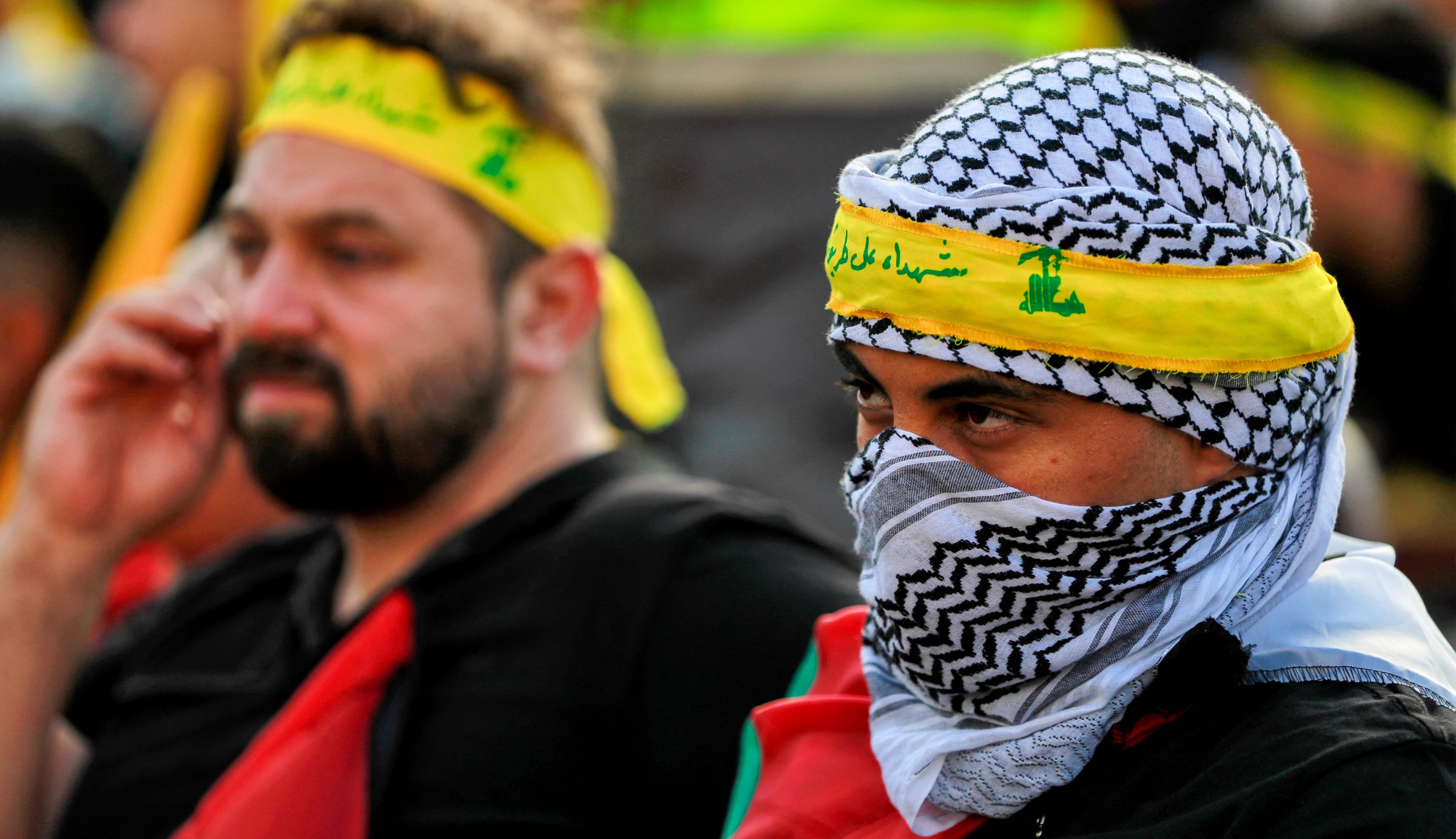 Hezbollah supporters watch Nasrallah's speech today. Credit: Getty