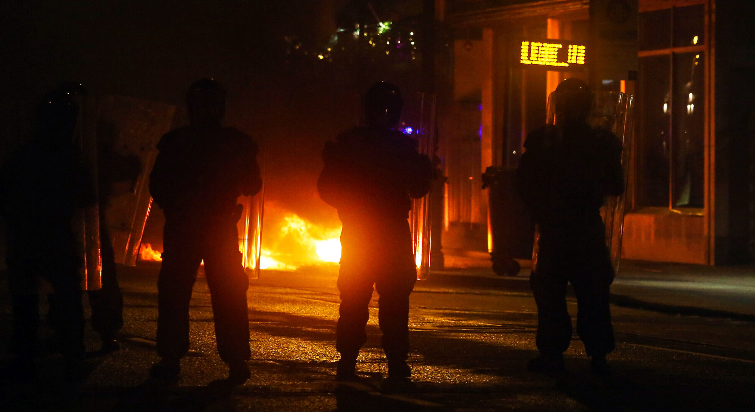 Police in Dublin after violent protests on Thursday night. Credit: Getty