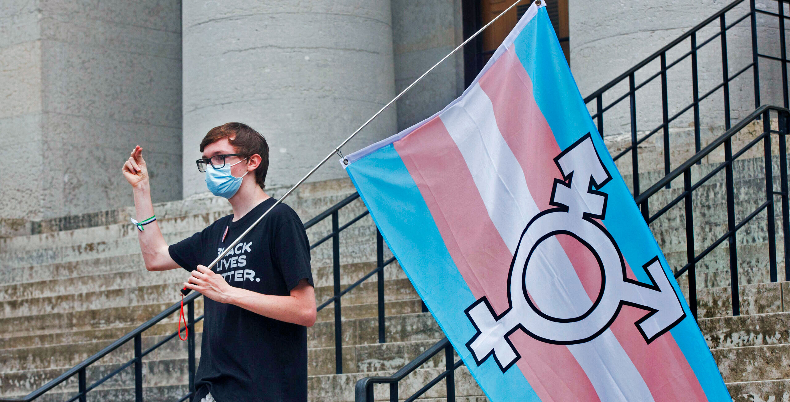 A protester demonstrates outside of the Ohio Statehouse. Credit: Getty