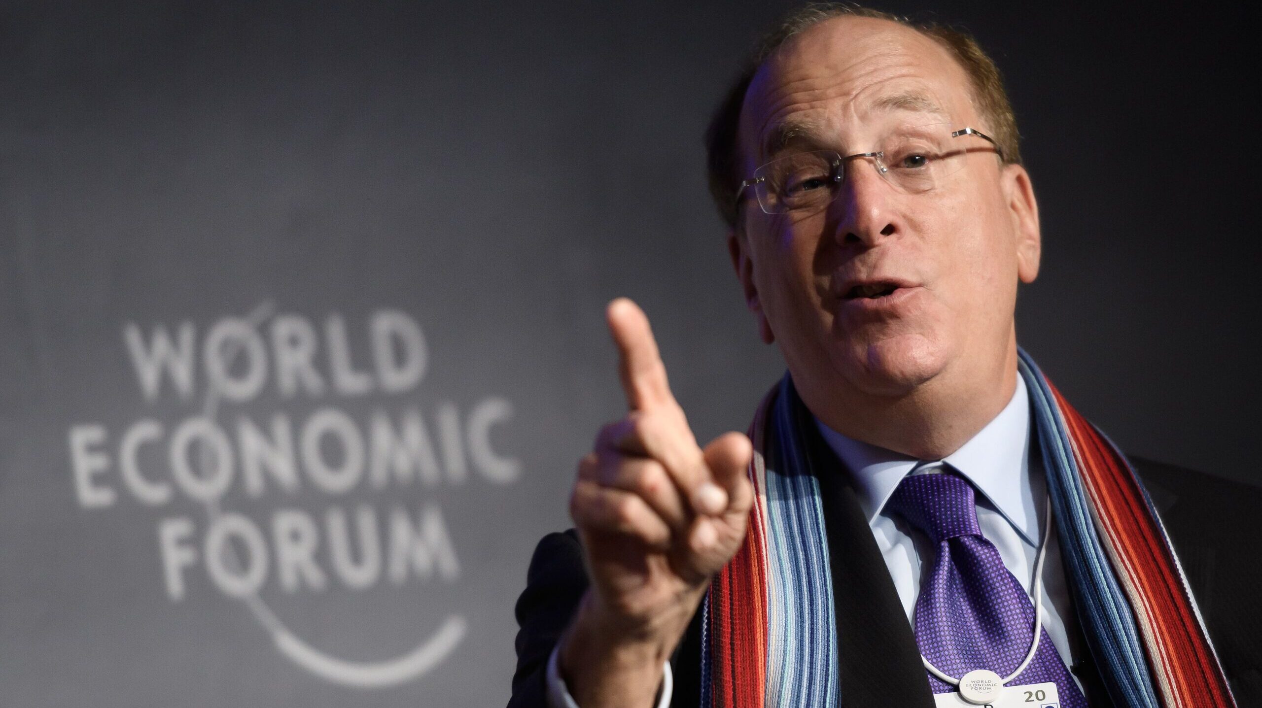 BlackRock CEO Larry Fink attends the World Economic Forum annual meeting in Davos in 2020. Credit: Getty