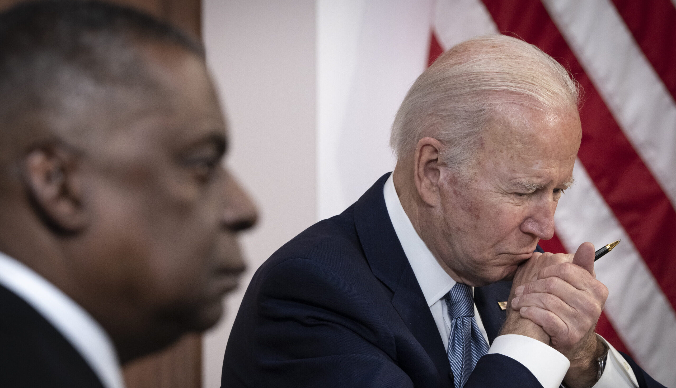 US Defense Secretary Lloyd Austin and Joe Biden in the White House. Credit: Getty