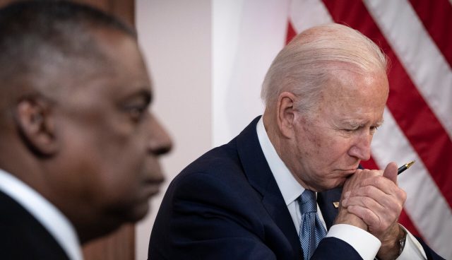 US Defense Secretary Lloyd Austin and Joe Biden in the White House. Credit: Getty