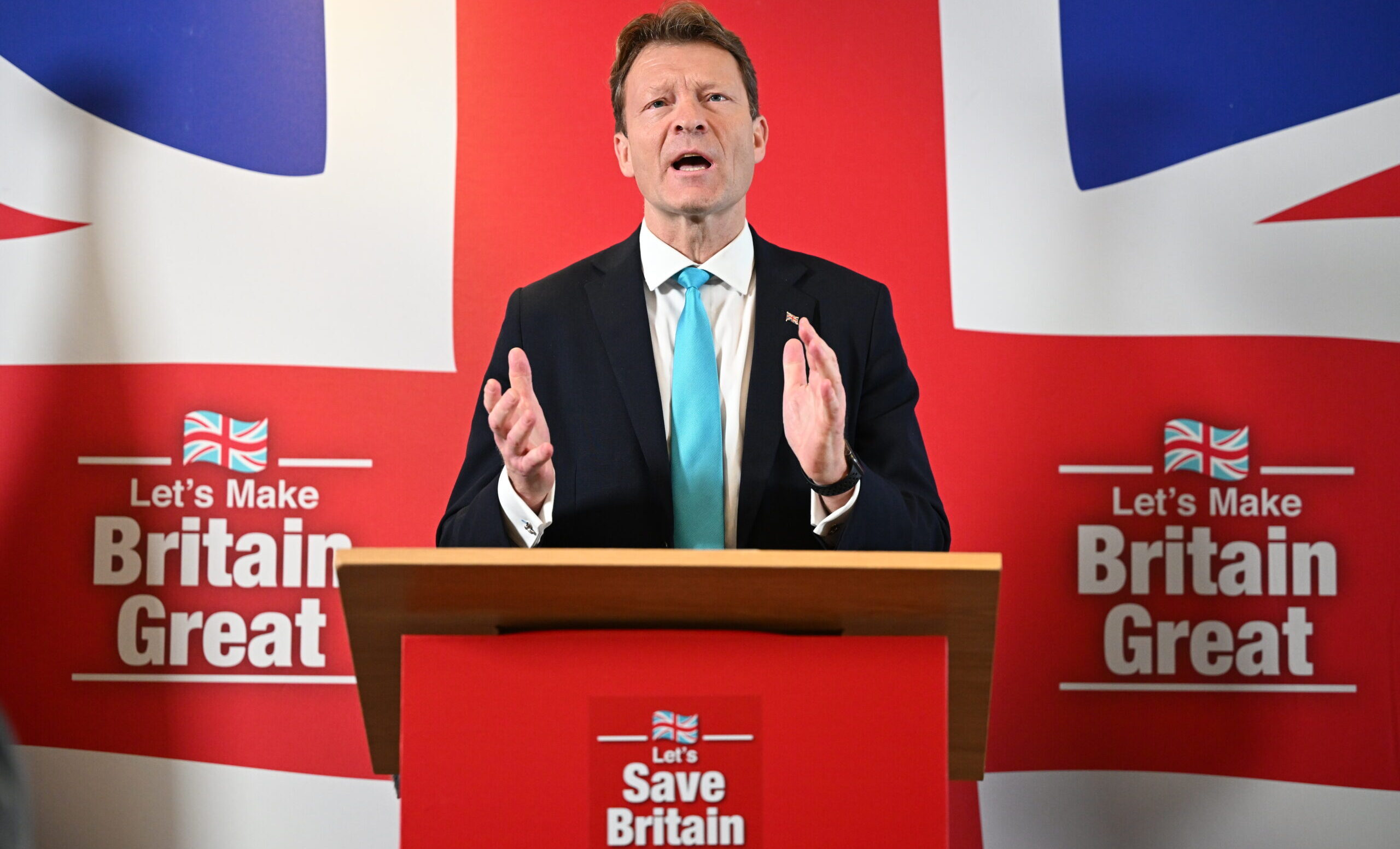 Richard Tice speaks in London this morning. Credit: Getty