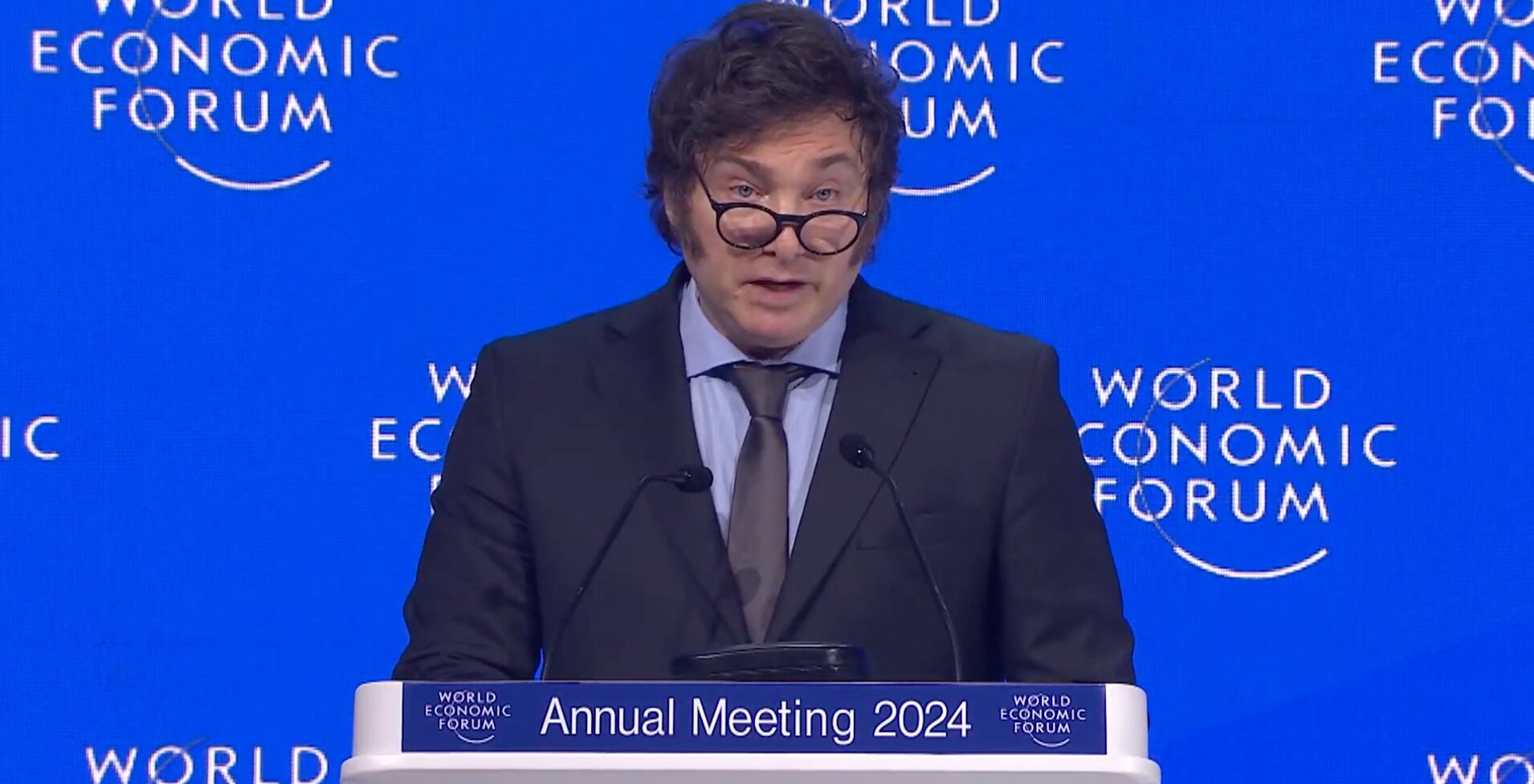 Javier Milei speaks at Davos this afternoon. Credit: WEF