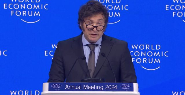 Javier Milei speaks at Davos this afternoon. Credit: WEF