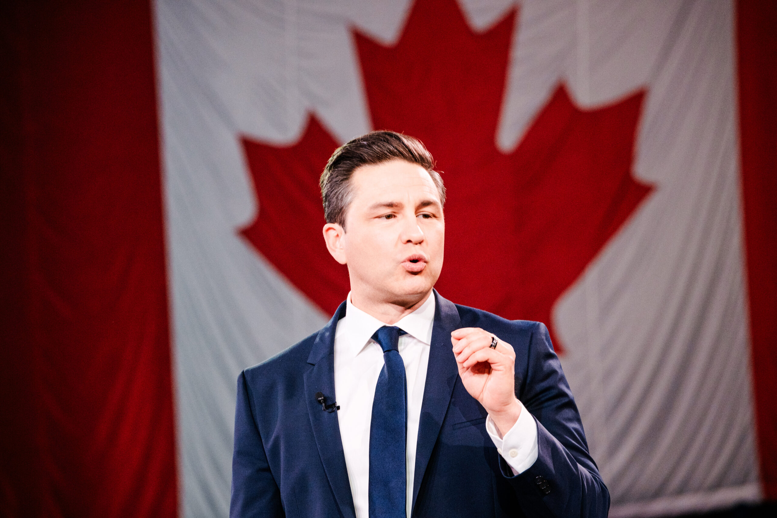 Canadian Conservatives leader Pierre Poilievre speaks at a party convention last year. Credit: Getty