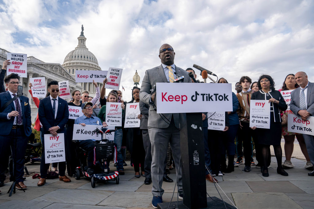 New York Democrat Jamaal Bowman speaks about TikTok outside the US Capitol. Credit: Getty 
