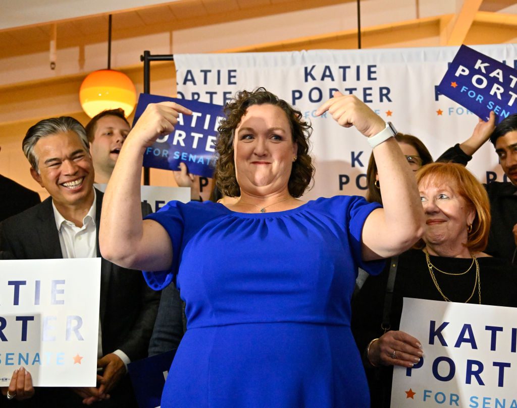 US Senate candidate Katie Porter on election night in California. She came third. Credit: Getty