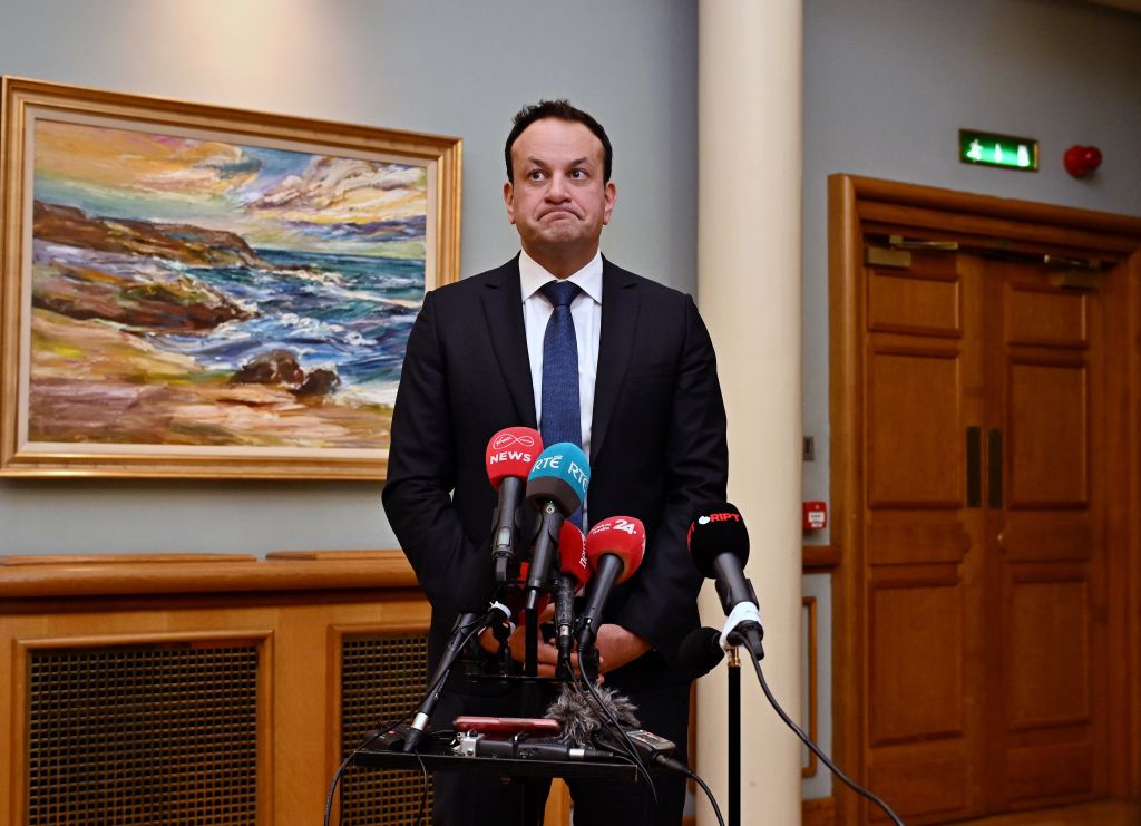 Leo Varadkar speaks to the media inside Dublin Castle on Saturday. Credit: Getty