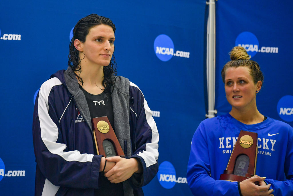 Trangender swimmer Lia Thomas (left) and Riley Gaines. Credit: Getty