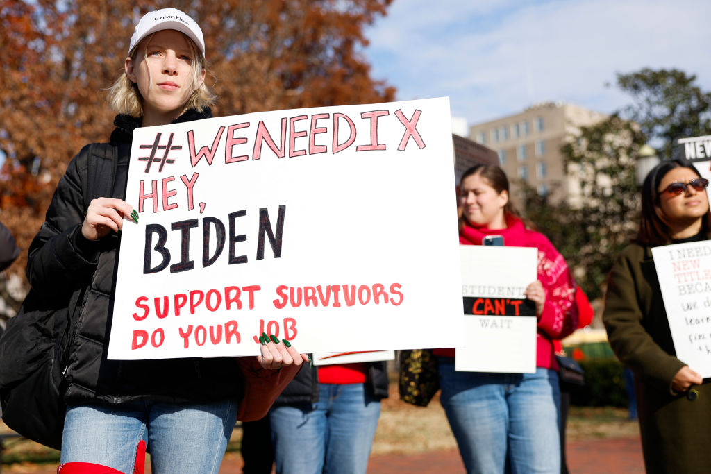 Activists at a Title IX rally in Washington, DC. Credit: Getty