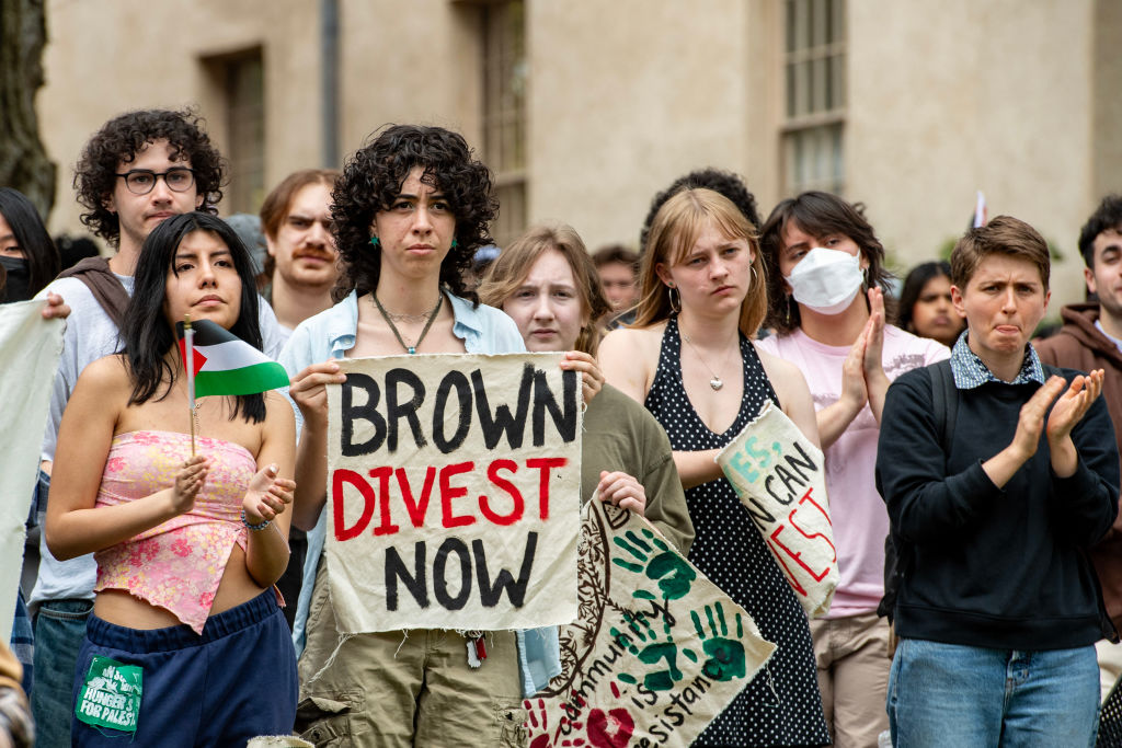 Students protest at Brown University this week. Credit: Getty