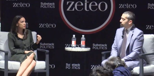 AOC speaks to Mehdi Hasan. Credit: Zeteo
