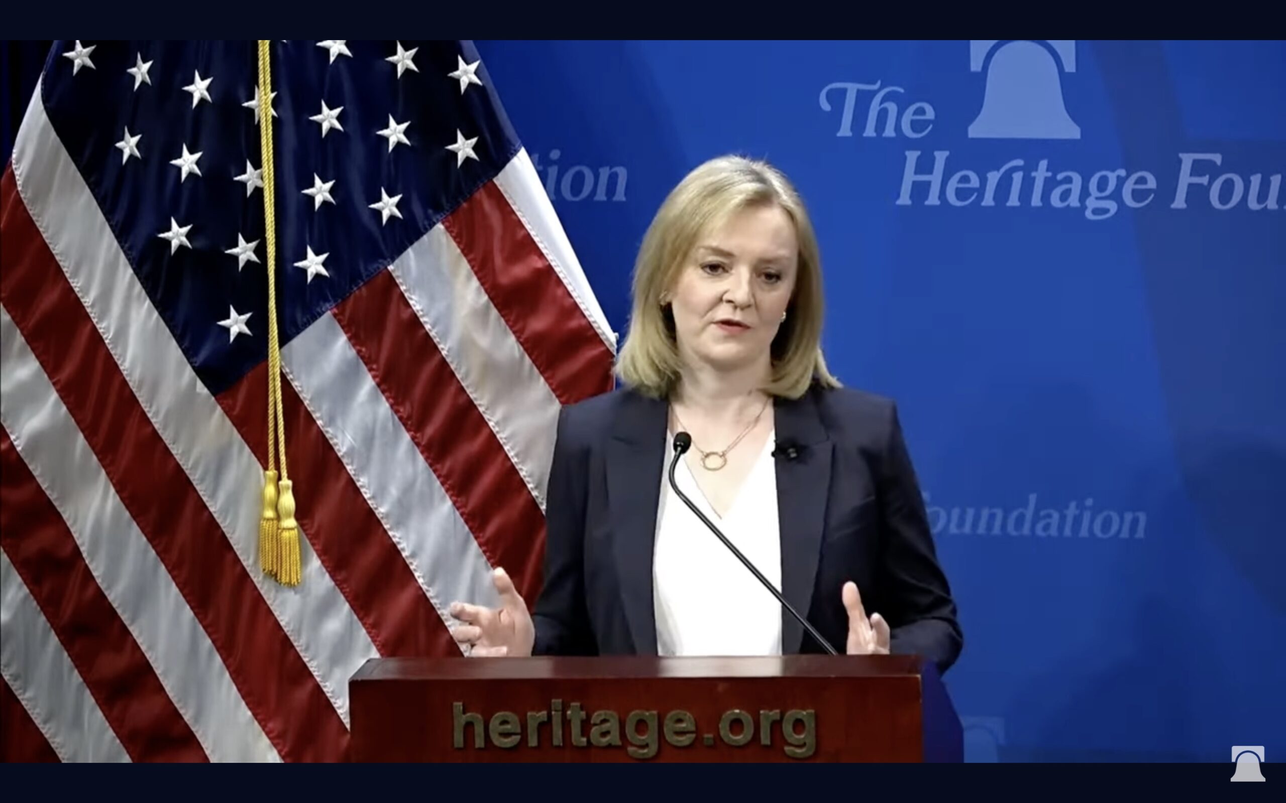 Liz Truss demonstrates her best Trumpian rhetoric. Credit: The Heritage Foundation
