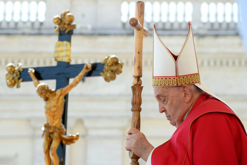 The Pope presides over Palm Sunday Mass earlier this year. Credit: Getty