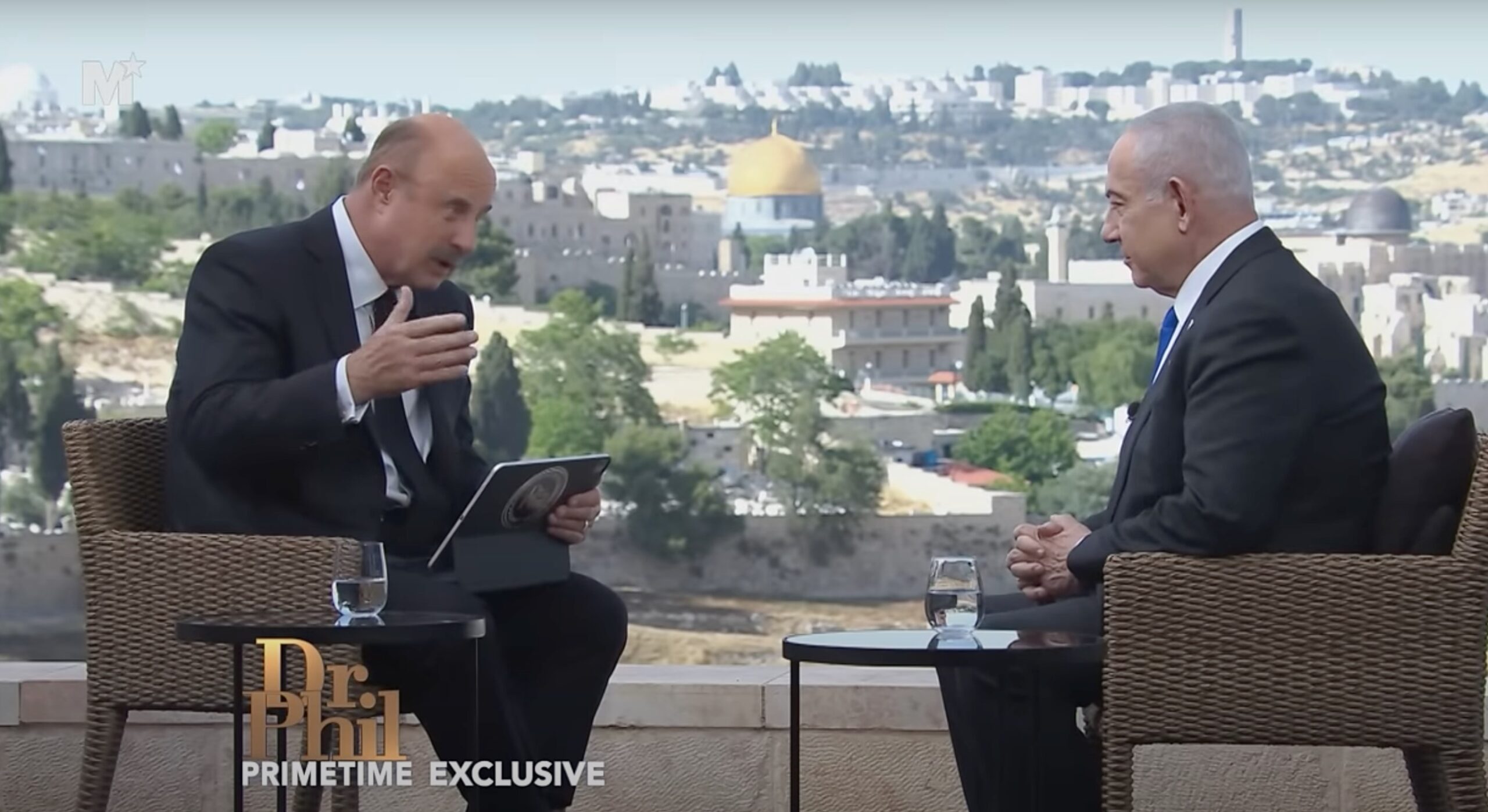 Dr Phil McGraw speaks to Benjamin Netanyahu last week. Credit: Dr Phil Primetime/Youtube