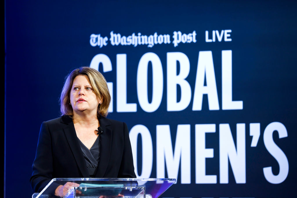 Sally Buzbee speaks at the Washington Post's headquarters in 2022. Credit: Getty