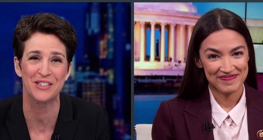Rachel Maddow and Alexandria Ocasio-Cortez. Credit: MSNBC