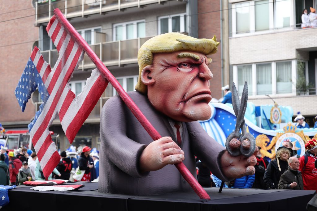 Donald Trump, as depicted at the Rose Monday Carnival parade in Düsseldorf this year. Credit: Getty  
