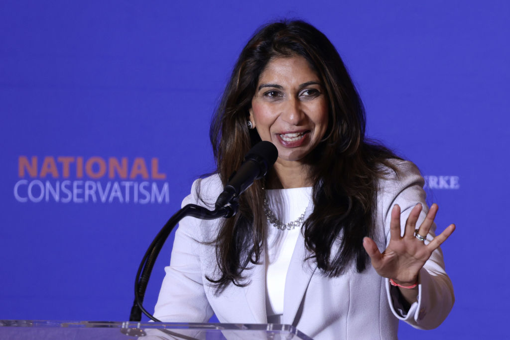 Suella Braverman speaks in Washington D.C. today. Credit: Getty