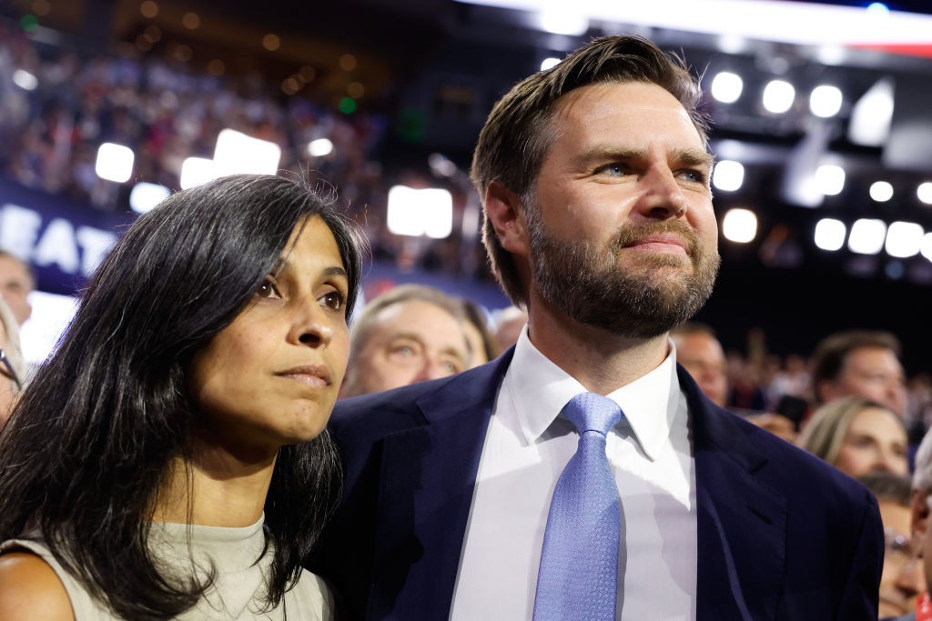 J.D. Vance and his wife Usha at the Republican National Convention. Credit: Getty