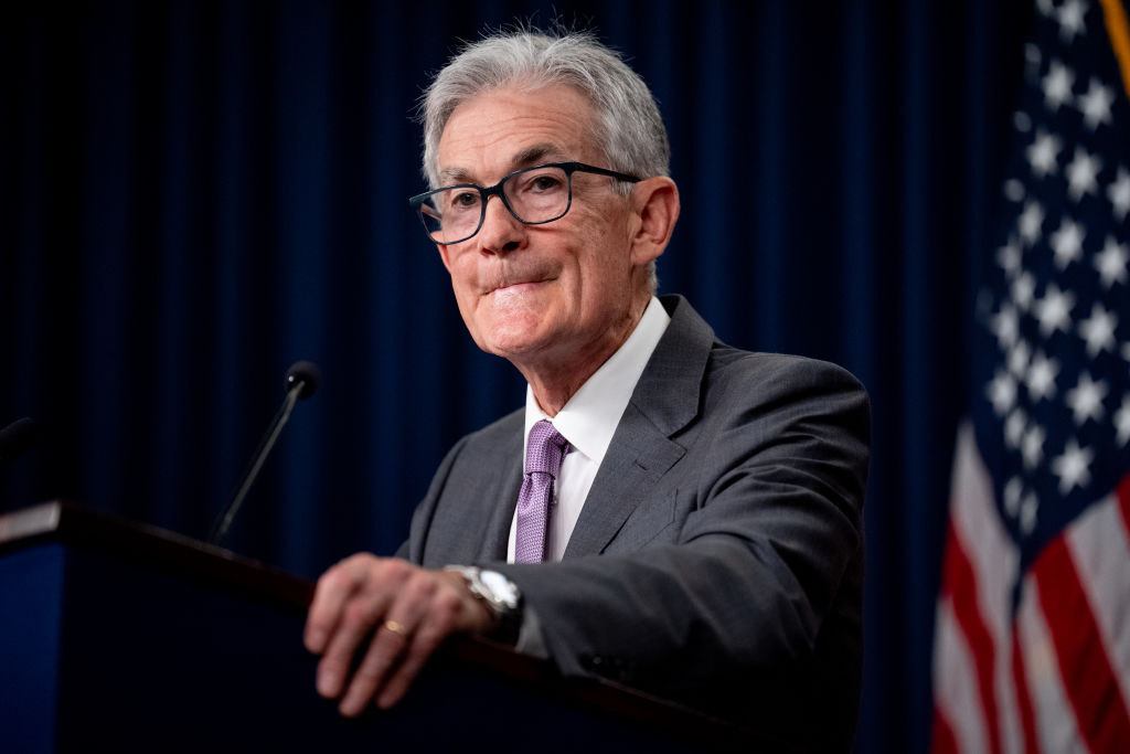 Federal Reserve Chairman Jerome Powell speaks at a press conference in Washington D.C. yesterday. Credit: Getty