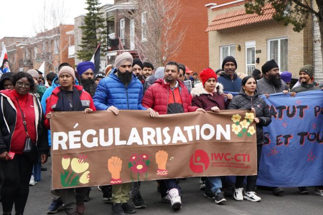 Protestors call on the Canadian government to regularise undocumented migrants in Montreal (MATHIEW LEISER/AFP via Getty Images)