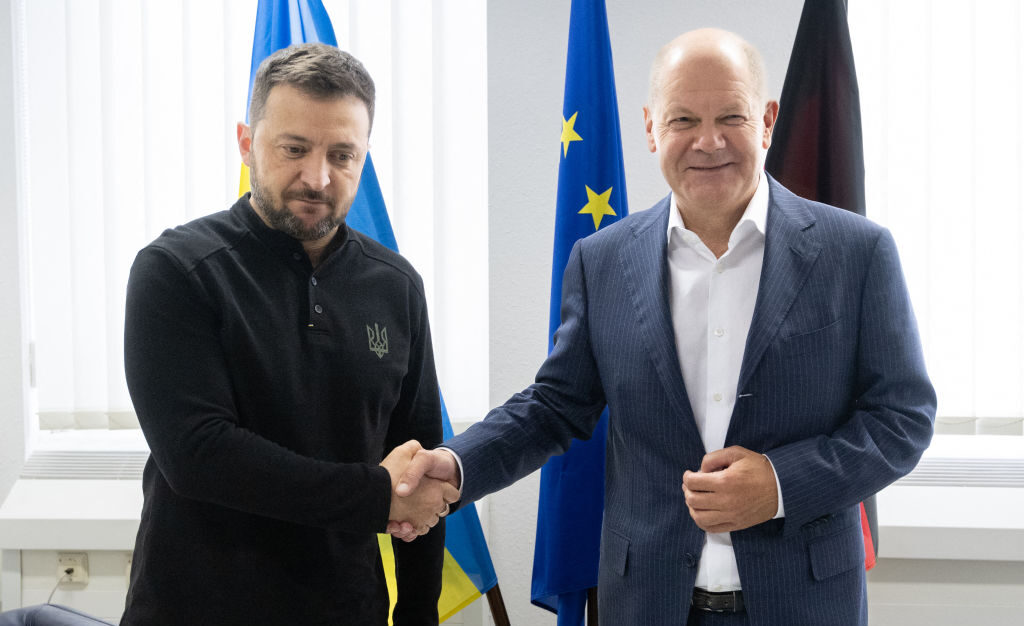 Zelensky and Scholz meet in Germany last week. Credit: Getty