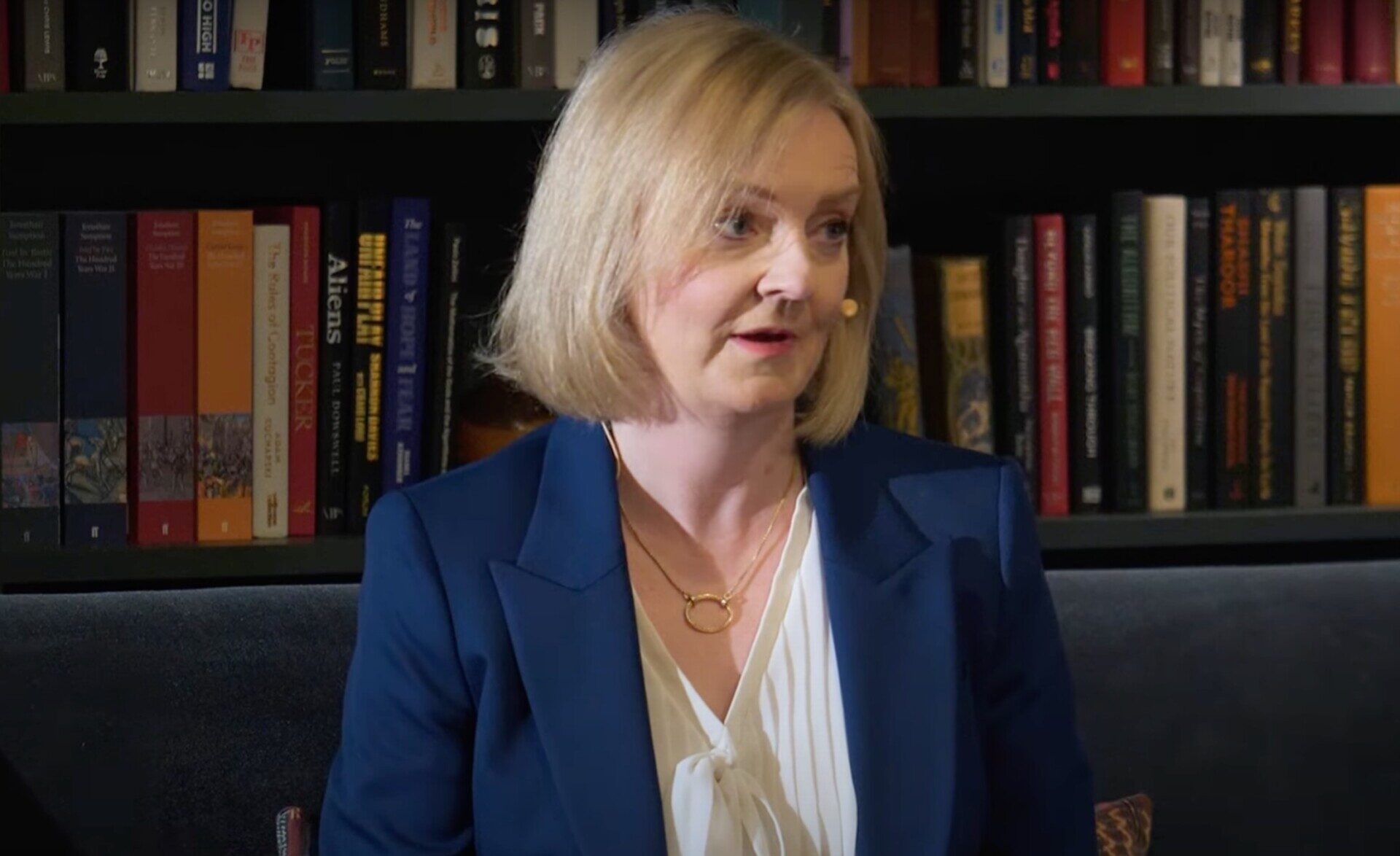 Former prime minister Liz Truss speaks at the UnHerd Club on Monday. Credit: UnHerd