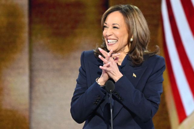 Kamala Harris at the DNC (Photo by MANDEL NGAN/AFP via Getty Images)