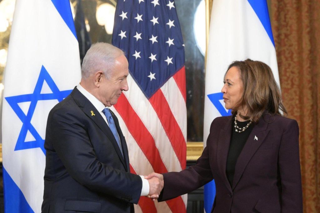 Kamala Harris meets with Benjamin Netanyahu in Washington D.C. earlier this year.Credit: Getty