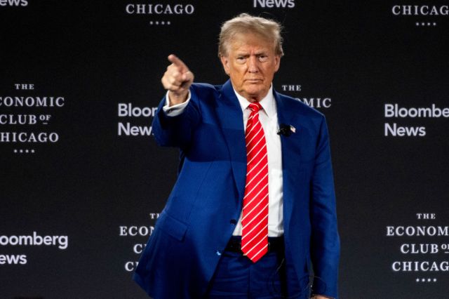 Donald Trump speaks at the Economic Club of Chicago on Tuesday. Credit: Getty