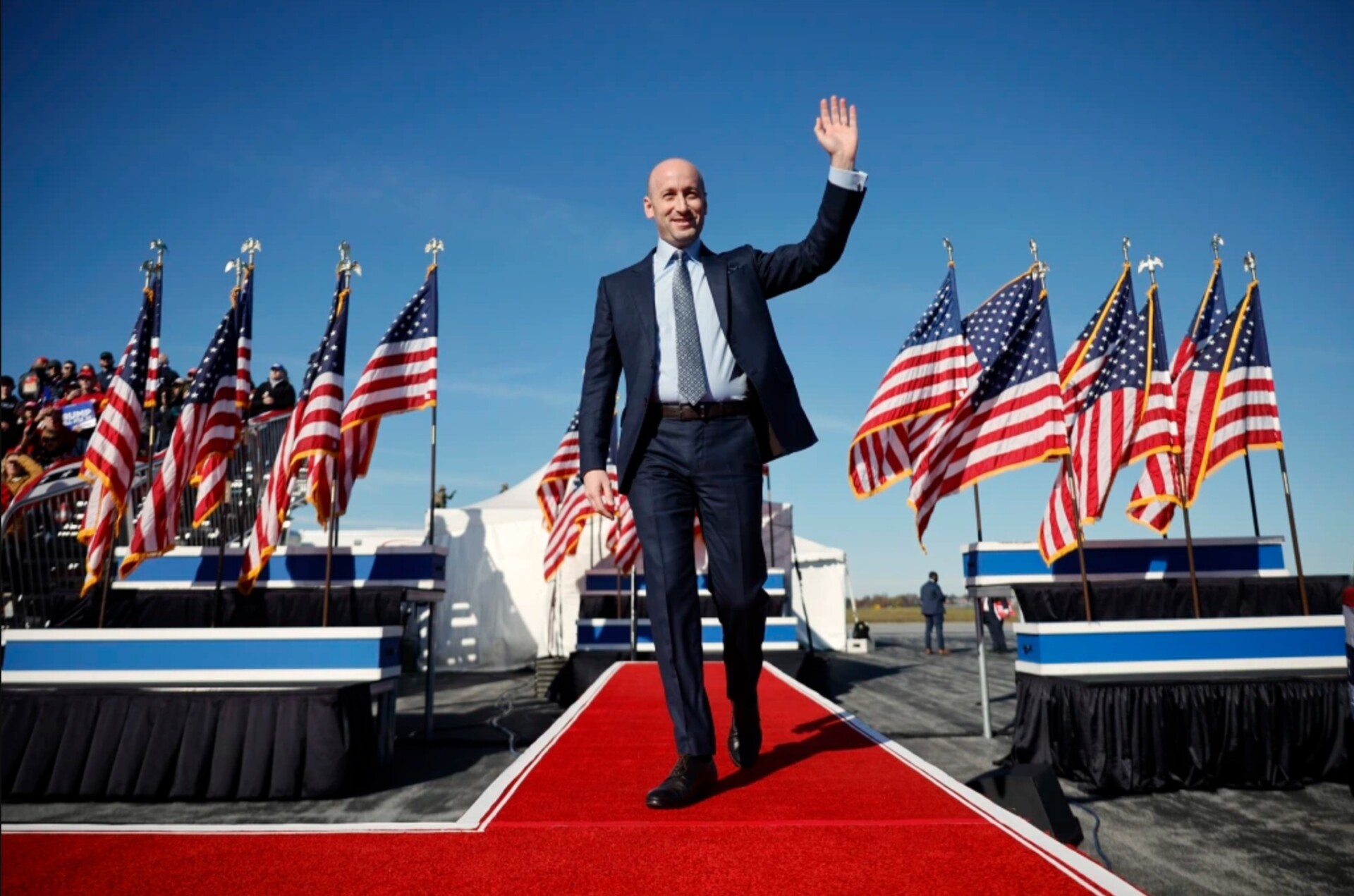 Stephen Miller, set to be appointed Trump's deputy chief of staff for policy, at a campaign rally in Pennsylvania shortly before the election. Credit: Getty